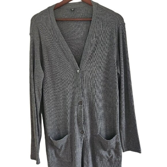 Uniqlo Dark Gray Charcoal Button Front Long Cardigan Pockets Women XL - Picture 3 of 9